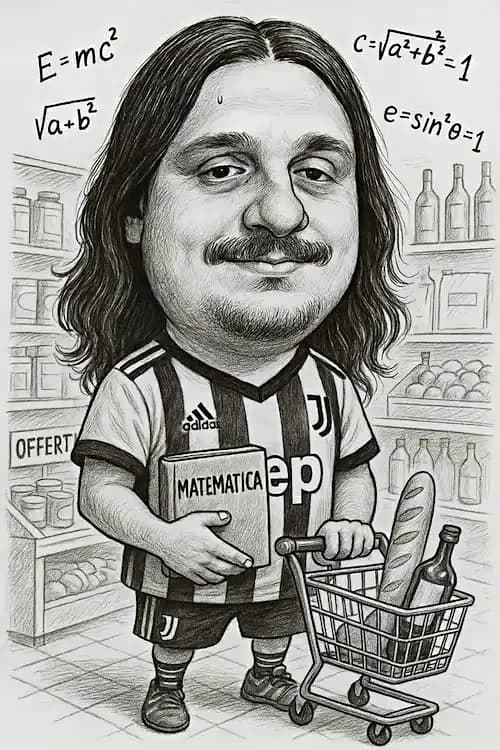 Caricatura papiro ragazzo con capelli lunghi al supermercato