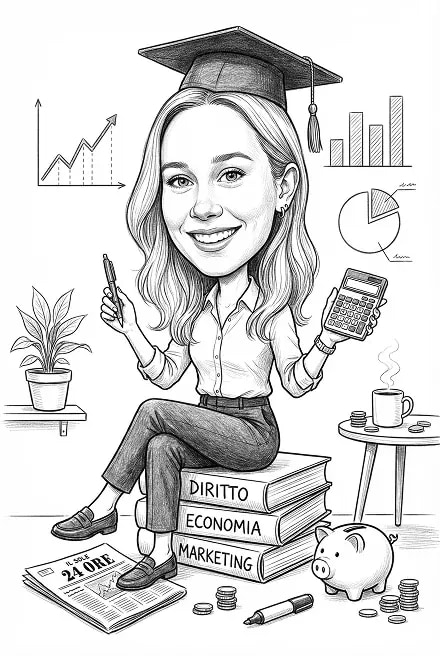 Caricatura laurea in economia, ragazza