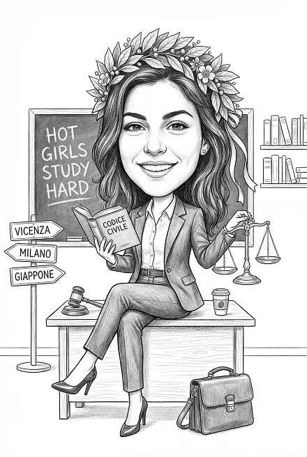 Caricatura laurea ragazza in giurisprudenza
