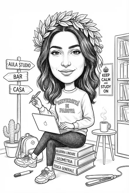 Caricatura di laurea ragazza università di padova