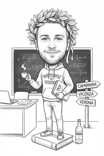 Caricatura di laurea ragazzo laureato in matematica